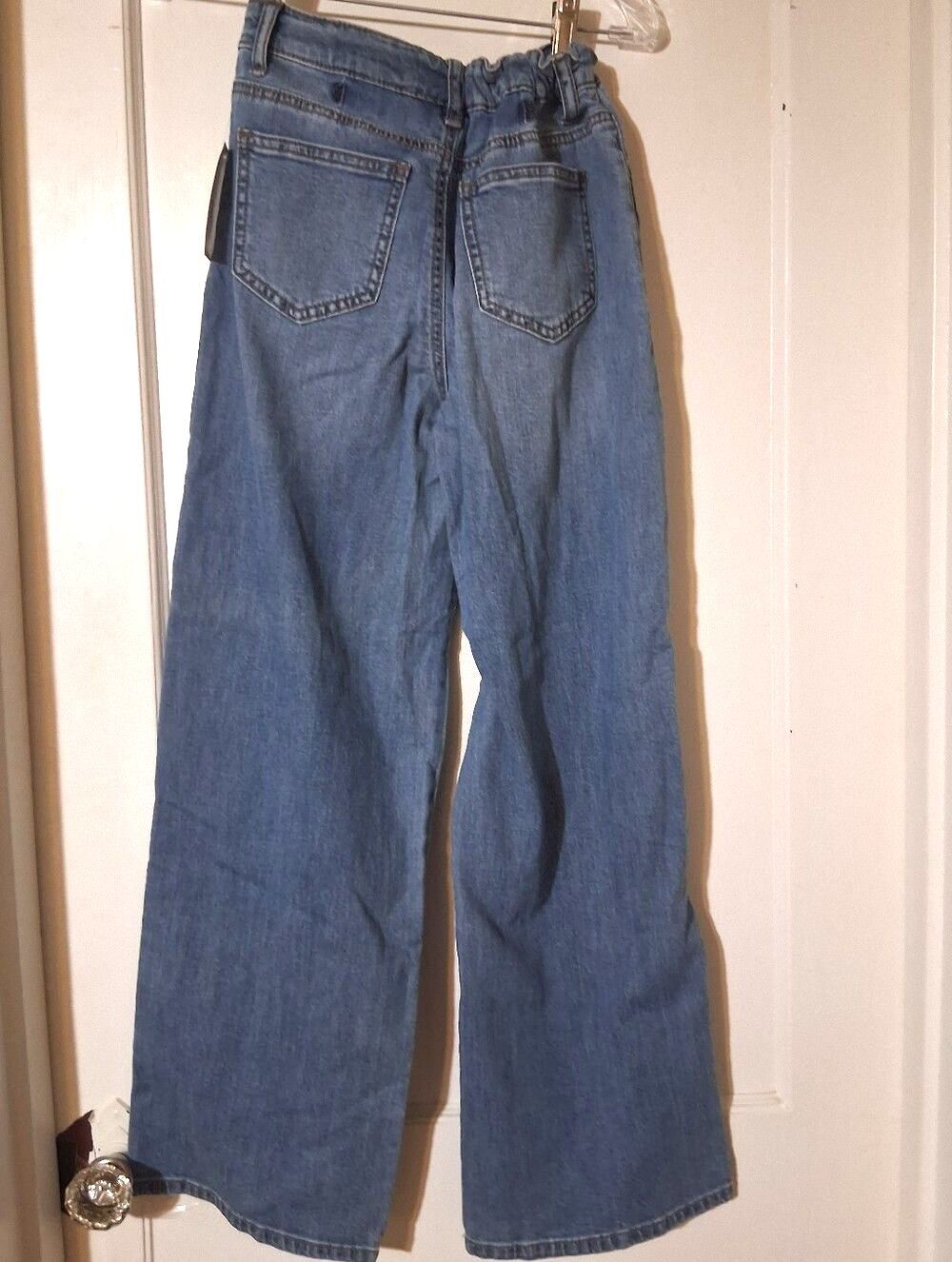 Hippie Girl NWT High Rise Wide Leg Jeans Medium Wash Side Stripe Size 10 - Picture 4 of 13